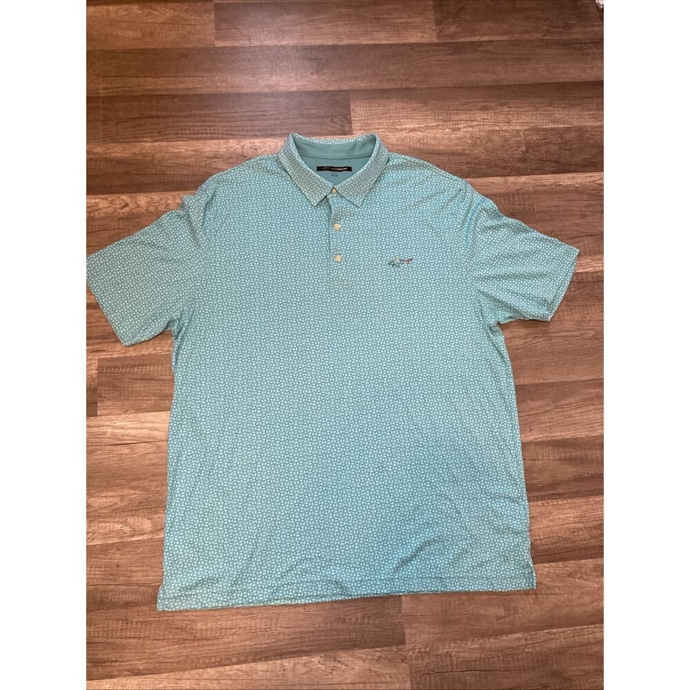Greg Norman Golf Polo Shirt Men's 2XL Geometric Fish Blue Pima Cotton Fishing